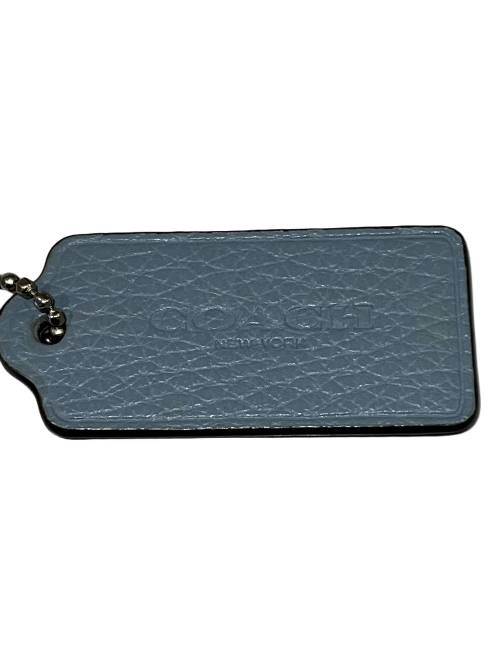 Coach Light Blue Leather Tag Key Holder with Silver Ball Chain